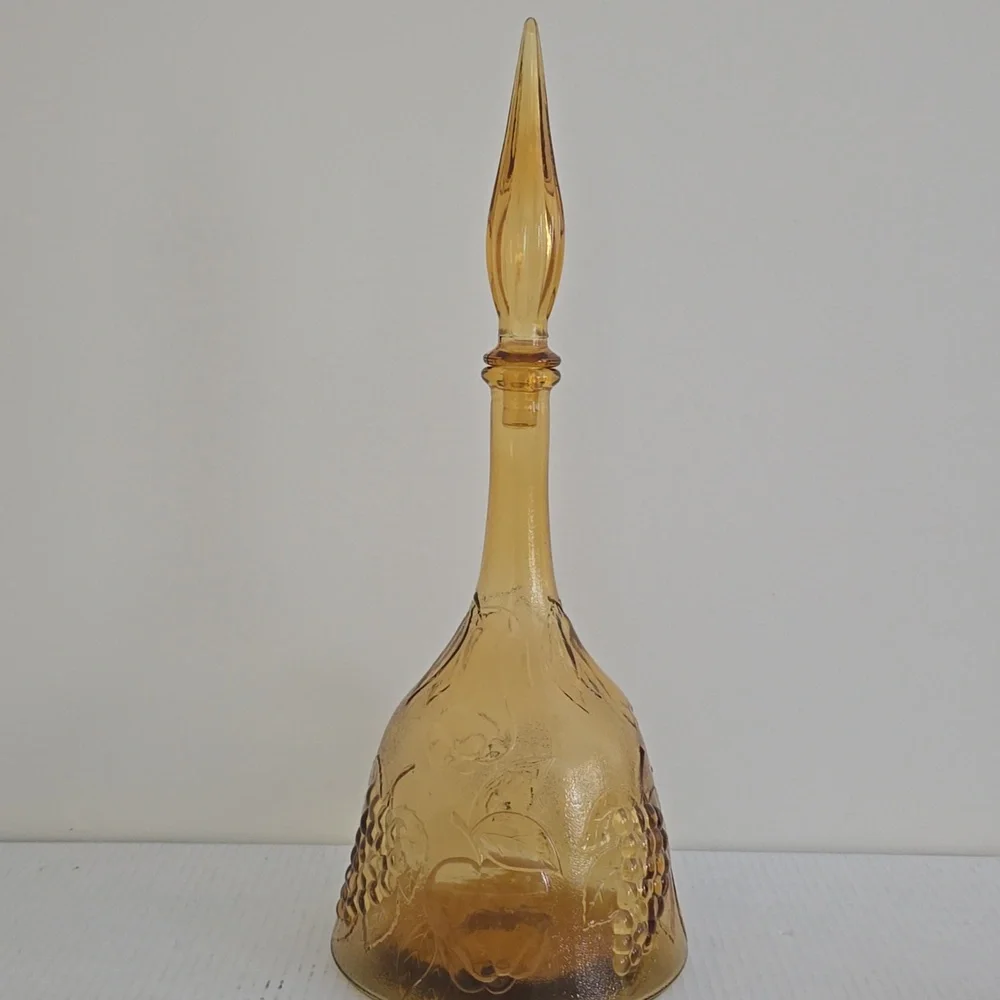 Vintage 1950s Empoli Three Fruits Pattern Amber Glass Decanter